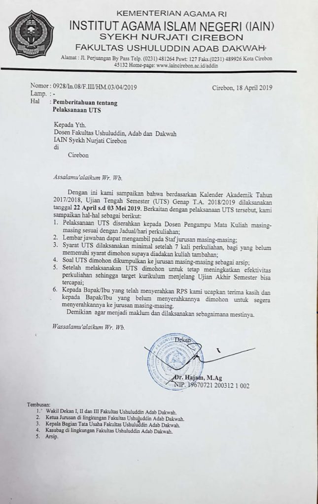 Pelaksanaan UTS Semester Genap Tahun Akademik 2018/2019