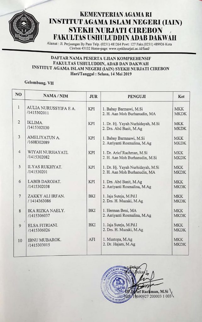 Jadwal Ujian Komprehensif 14 Mei 2019