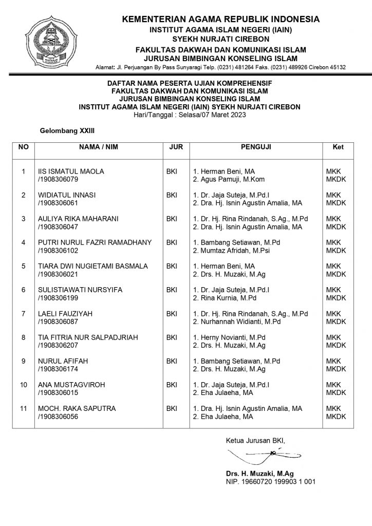 Jadwal Ujian Komprehesif Gelombang XXIII Tahun 2023