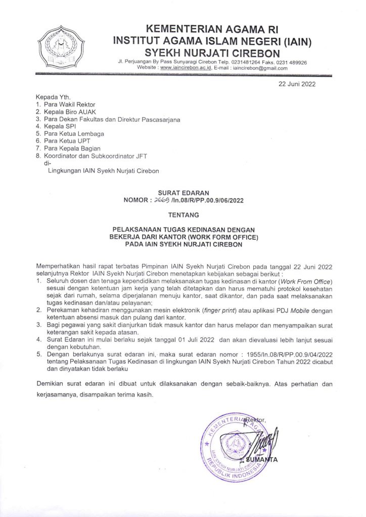 Pelaksanaan Tugas Work From Office