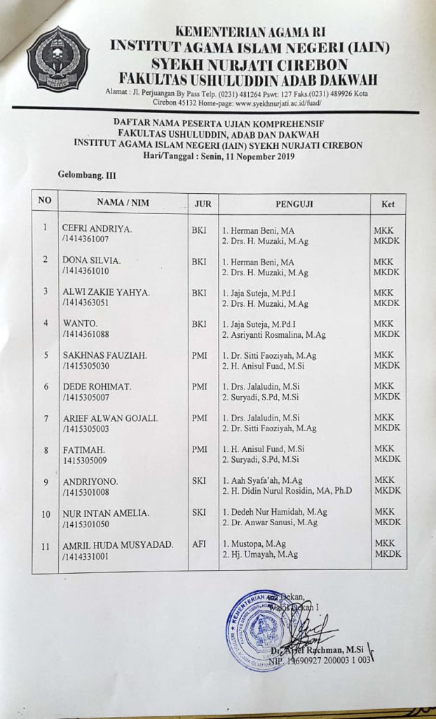 Jadwal Ujian Komprehensif Gelombang 3