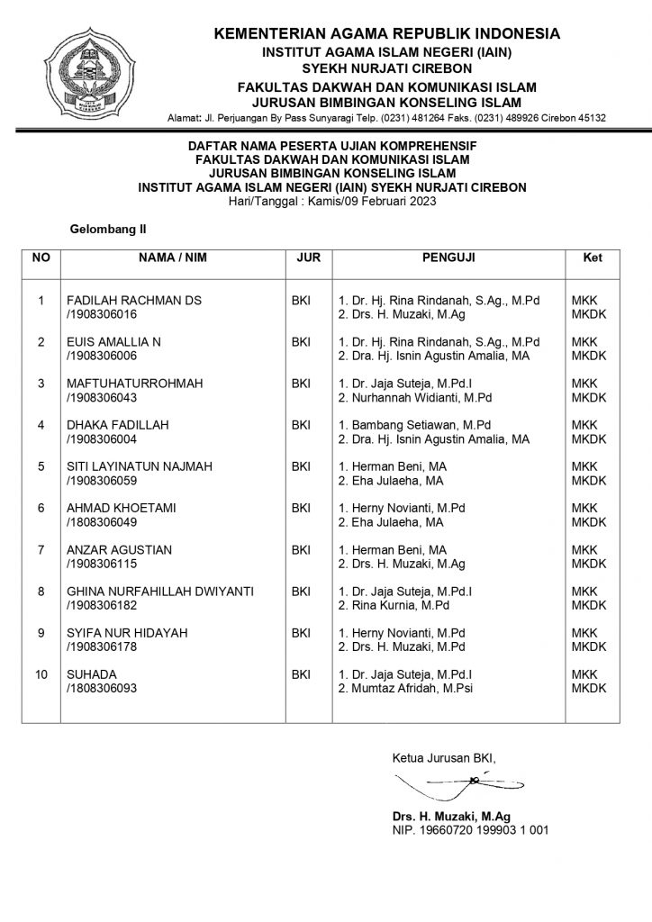 Jadwal Ujian Komprehesif Gelombang II Tahun 2023
