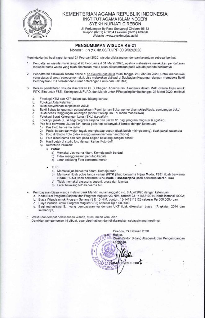 Pengumuman Persiapan Wisuda ke 21