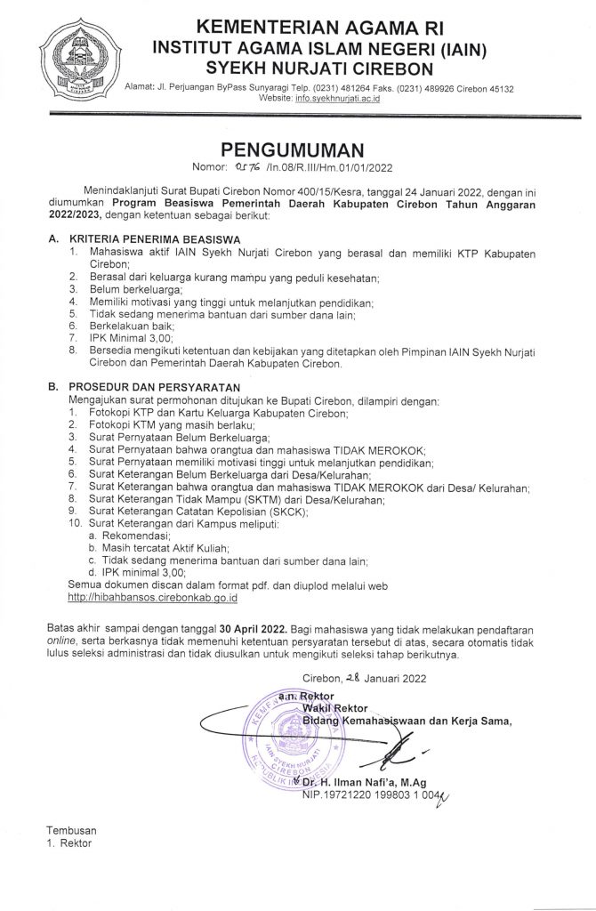 Program Beasiswa Pemerintah Daerah Kabupaten Cirebon Tahun Anggaran 2022/2023