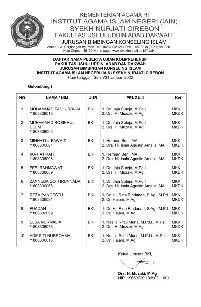 Jadwal Ujian Komprehensif Gelombang 1 Tahun 2022