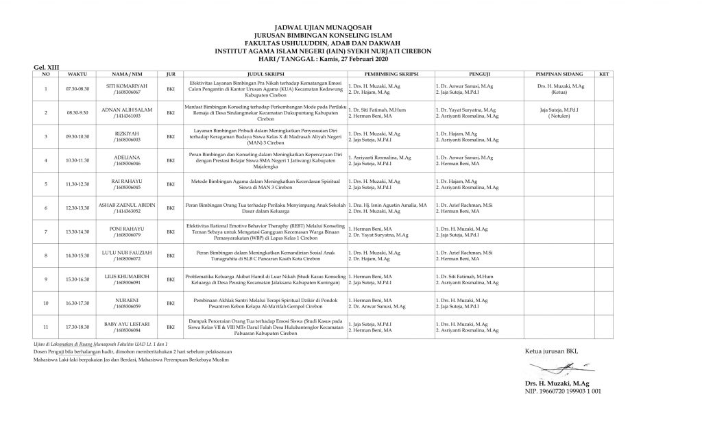 Jadwal Ujian Munaqosah Gelombang 13