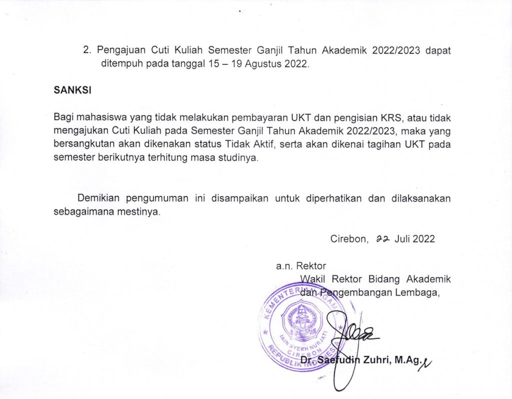 Jadwal Herregistrasi Semester Ganjil Tahun Akademik 2022/2023