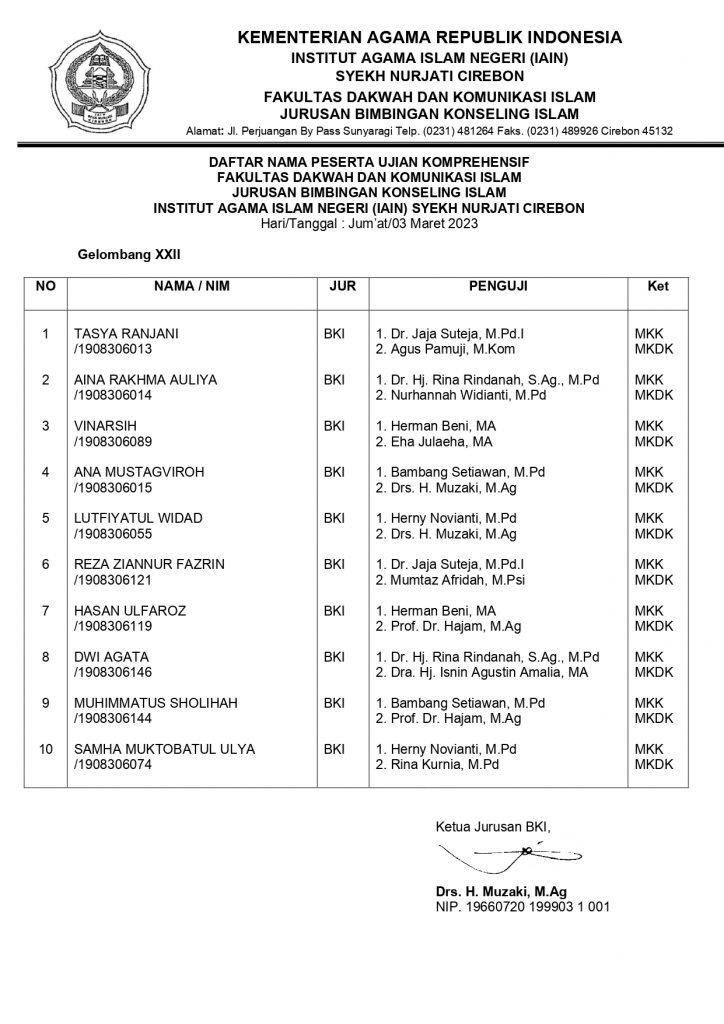 Jadwal Ujian Komprehesif Gelombang XXII Tahun 2023