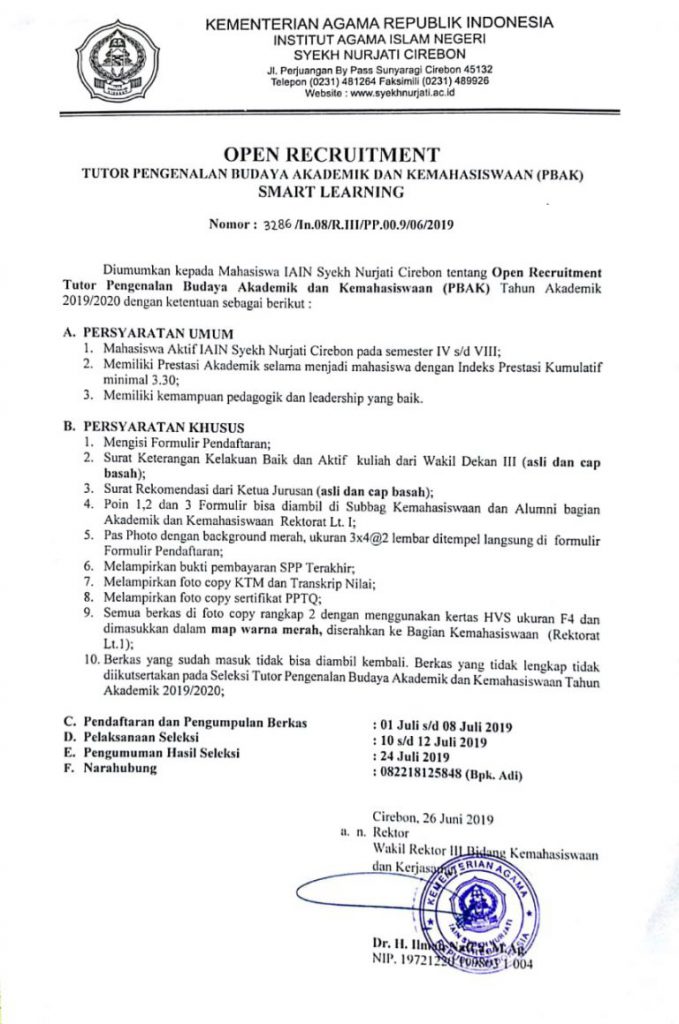 Pendaftaran Rekruitmen Tutor Smart Learning Tahun 2019
