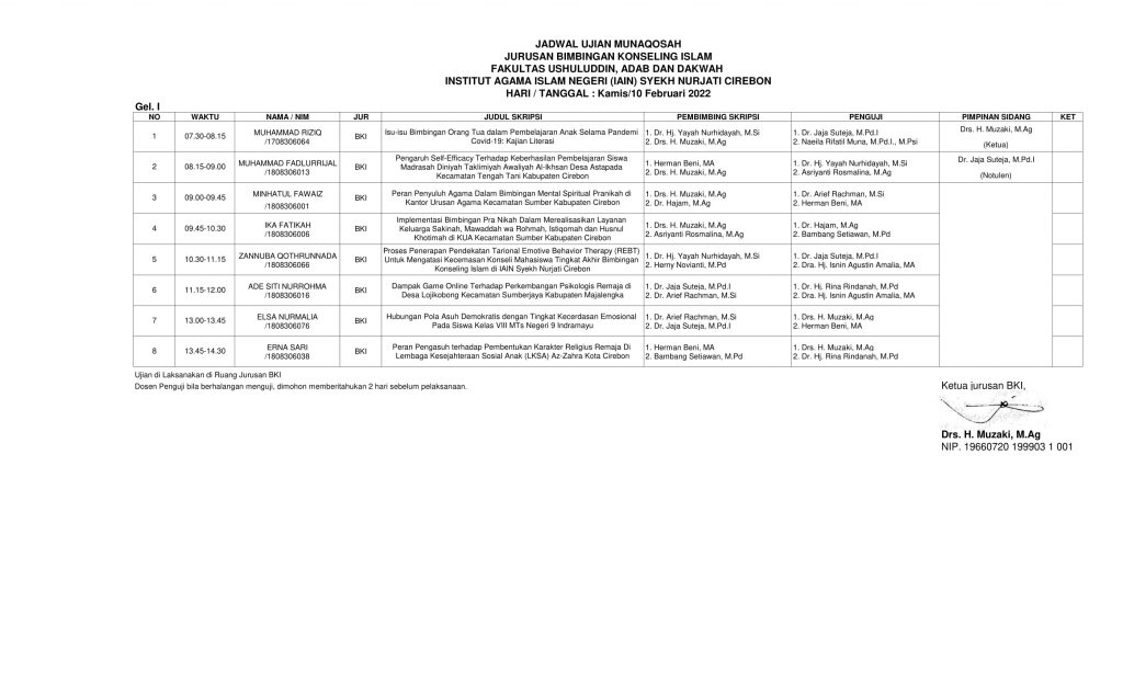 Jadwal Ujian Munaqosah Gelombang 1 Tahun 2022