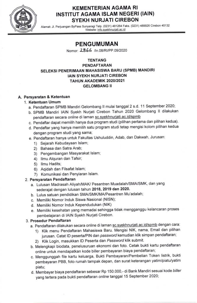 Pengumuman SPMB Mandiri Gelombang 2