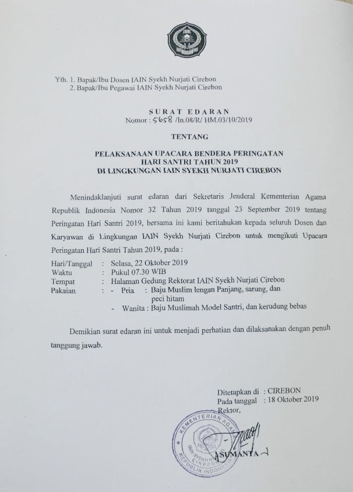 Pengumuman Upacara Peringatan Hari Santri
