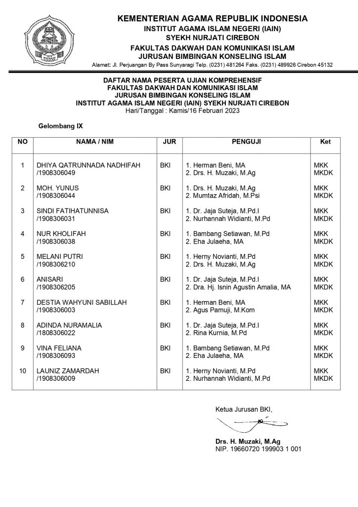 Jadwal Ujian Komprehesif Gelombang IX Tahun 2023