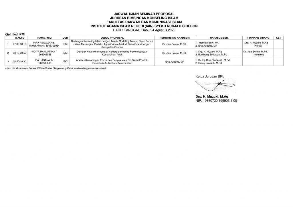 Jadwal Seminar Proposal Gelombang Gabungan Tahun 2022