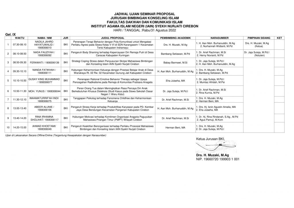 Jadwal Seminar Proposal Gelombang IX Tahun 2022