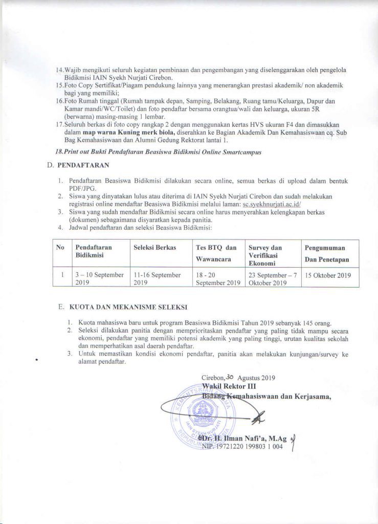 Rekruitment Beasiswa Bidik Misi Tahun 2019