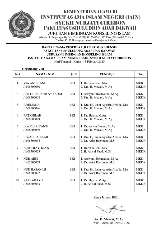 Jadwal Ujian Komprehensif Gelombang 8