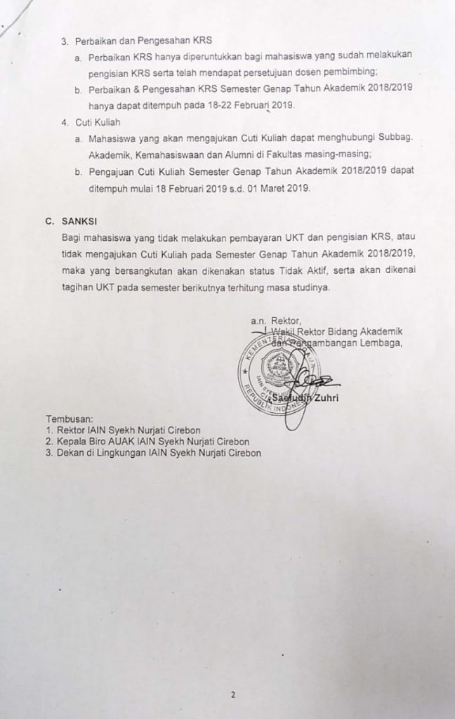 Registrasi Ulang Semester Genap Tahun Akademik 2018/2019