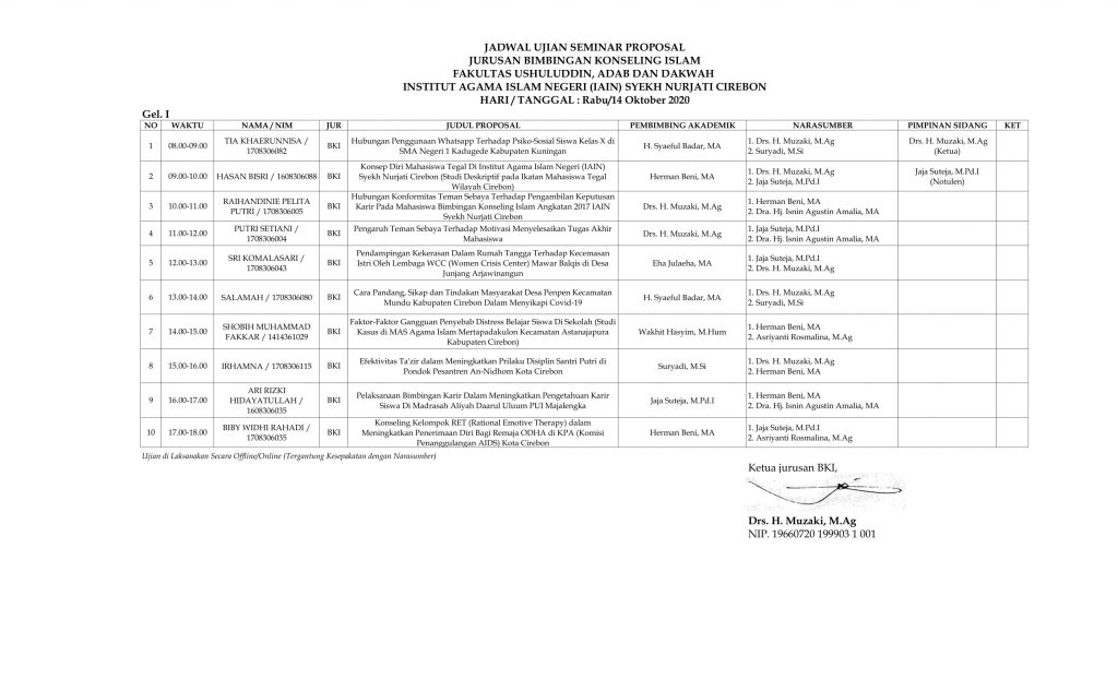 Jadwal Ujian Seminar Proposal Gelombang 1