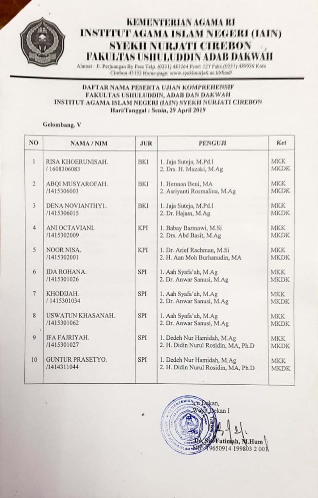 Jadwal Ujian Komprehensif 30 April 2019