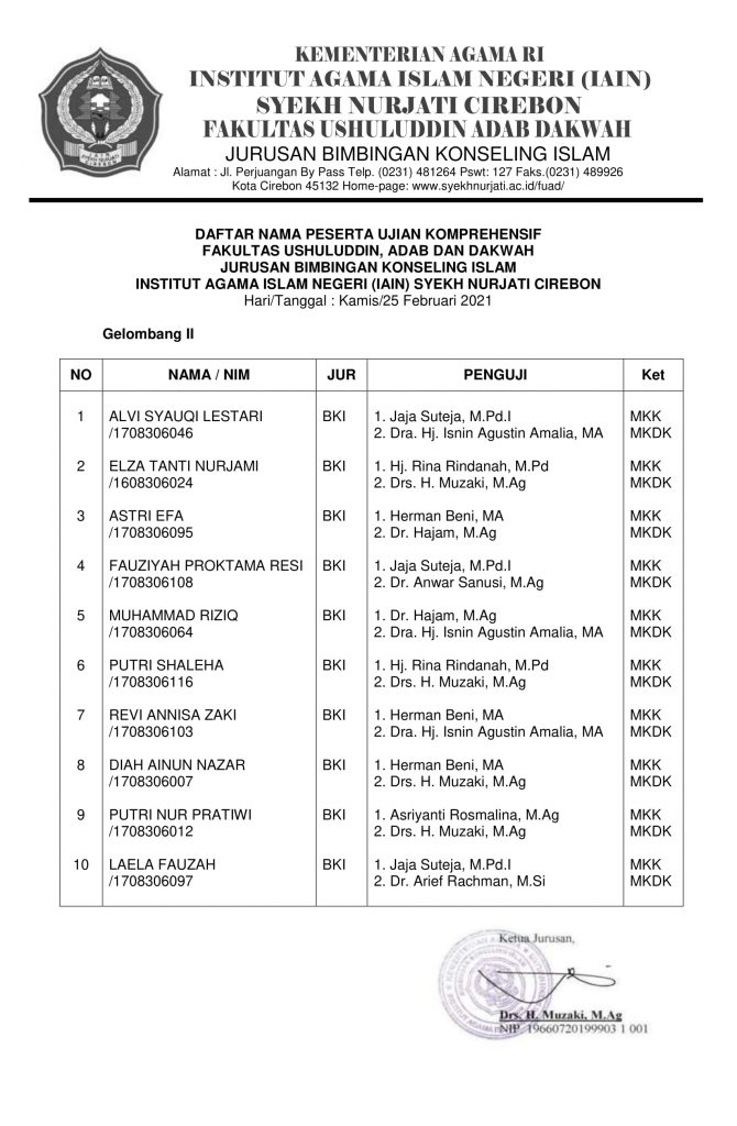 Jadwal Ujian Komprehensif Gelombang 2