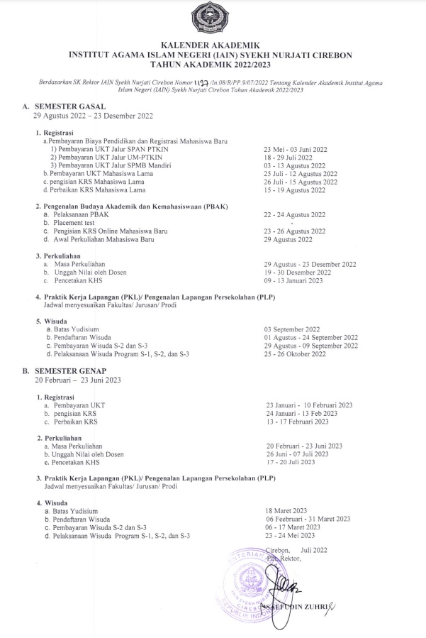 Kalender Akademik Tahun Akademik 2022/2023