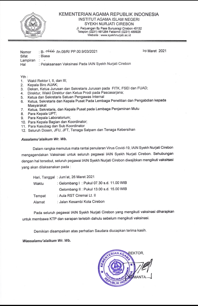 Pelaksanaan Vaksinasi IAIN Syekh Nurjati Cirebon