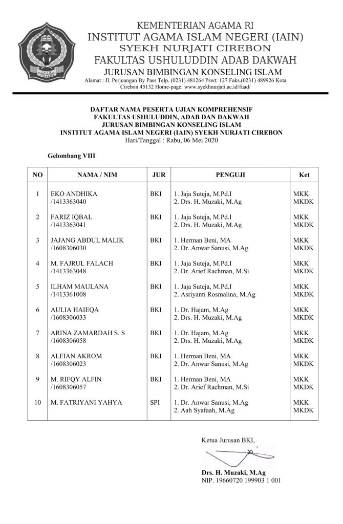 Jadwal Ujian Komprehensif Gelombang 8