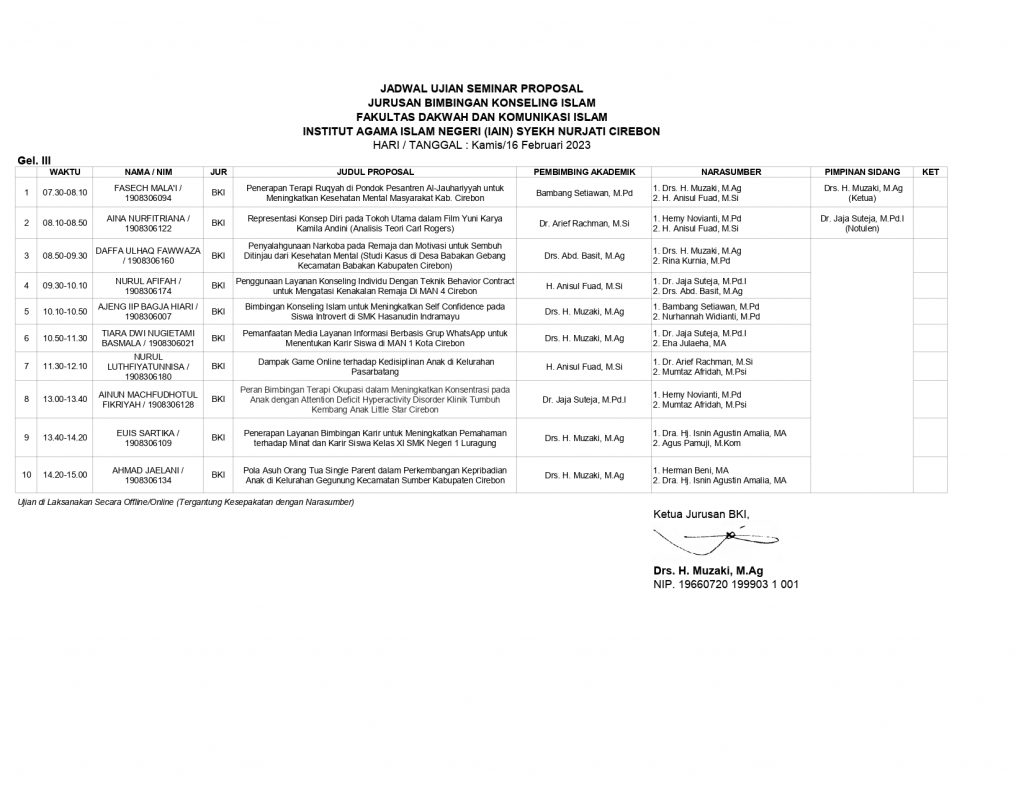 Jadwal Ujian Seminar Proposal Gelombang III Tahun 2023