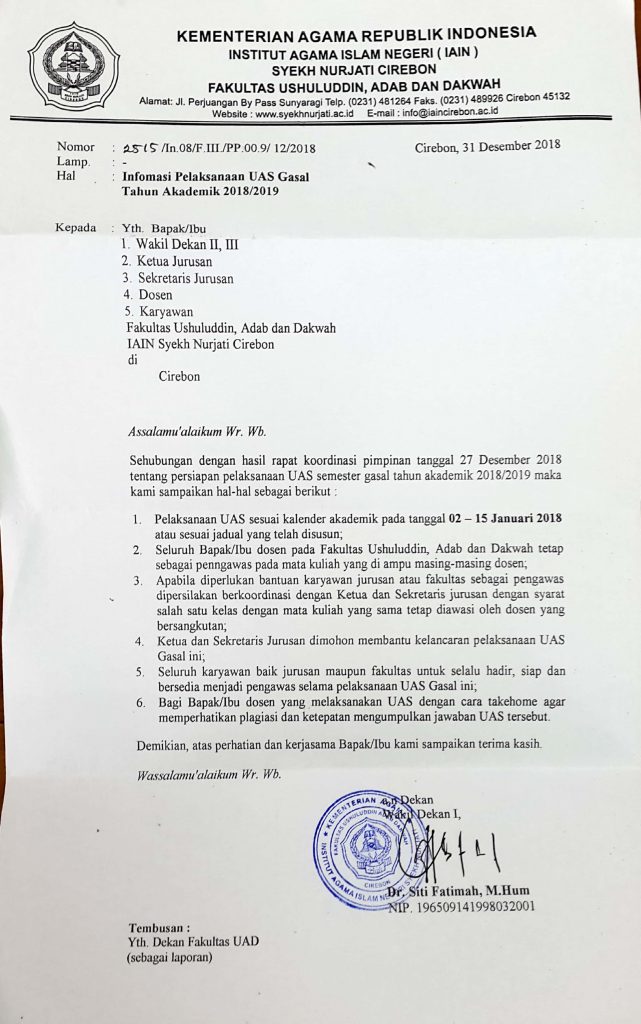 Pelaksanaan UAS Semester Ganjil 2018-2019