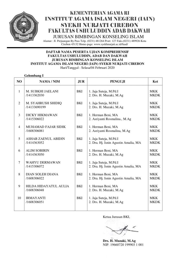 Jadwal Ujian Komprehensif Gelombang 1