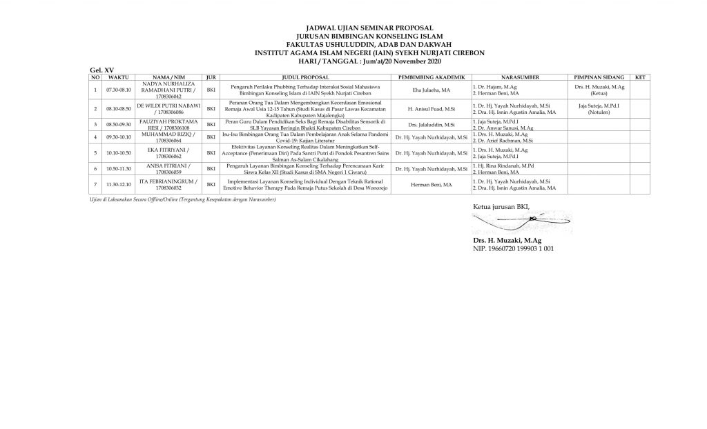 Jadwal Ujian Seminar Proposal Gelombang 15