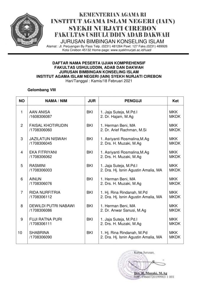 Jadwal Ujian Komprehensif Gelombang 8