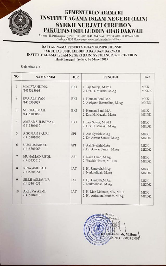 Jadwal Ujian Komprehensif 26 Maret 2019
