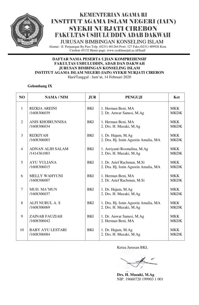 Jadwal Ujian Komprehensif Gelombang 9