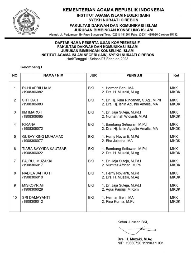 Jadwal Ujian Komprehesif Gelombang I Tahun 2023