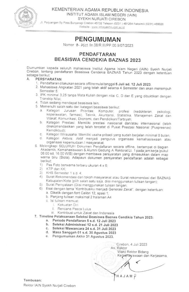 Pendaftaran Beasiswa Cendekia BAZNAS 2023