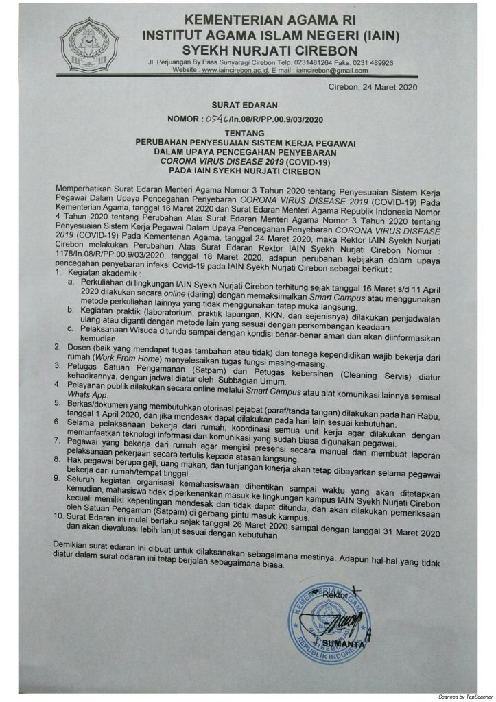 Surat Edaran Tentang Perubahan Sistem Kerja Pegawai