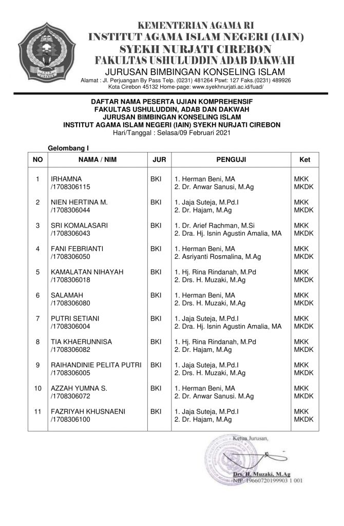 Jadwal Ujian Komprehensif Gelombang 1