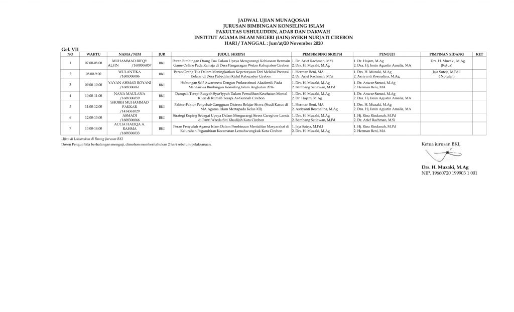 Jadwal Ujian Munaqosah Gelombang 7