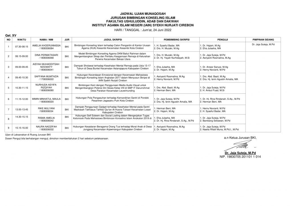 Jadwal Munaqosah Gelombang 15