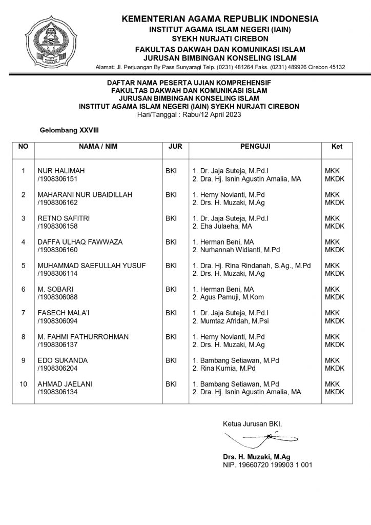 Jadwal Ujian Komprehensif Gelombang XXVIII Tahun 2023