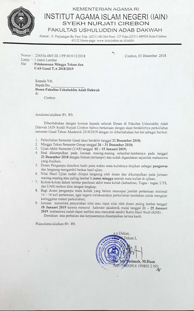 Pengumuman Minggu Tekun & UAS